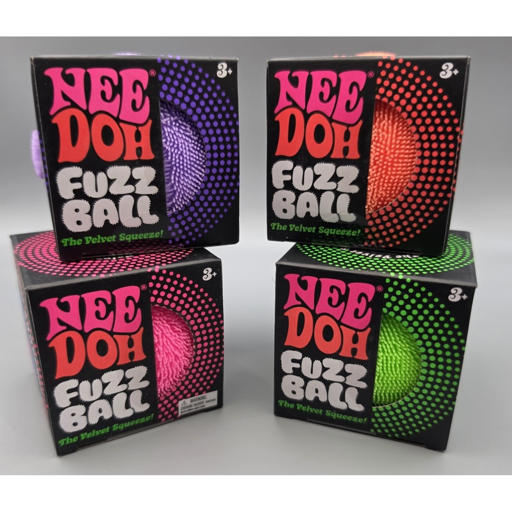 NeeDoh Fuzz Ball Lot of 4 Schylling Sensory Stress Balls Pink Green Purple Orang
